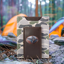 Load image into Gallery viewer, Mallard Men's Magnetic Front Pocket Old School Camo Leather Wallet.