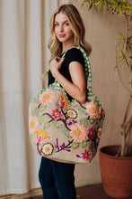 Load image into Gallery viewer, Green, Navy &amp; Multicolored Floral Tote