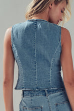 Load image into Gallery viewer, Fitted Gold Button Front Denim Vest