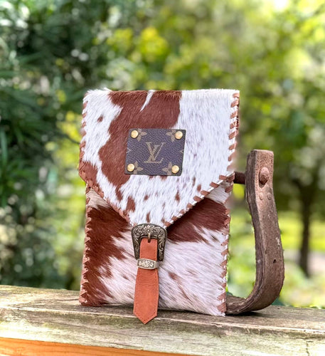 Upcycled LV Cowhide Leather Crossbody Bag Phone Western Card