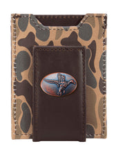 Load image into Gallery viewer, Mallard Men's Magnetic Front Pocket Old School Camo Leather Wallet.