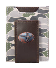 Load image into Gallery viewer, Mallard Men's Magnetic Front Pocket Old School Camo Leather Wallet.