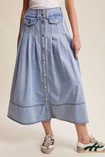 Load image into Gallery viewer, Button Front Pleated Denim Maxi Skirt LSK0278