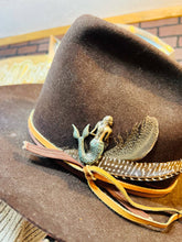 Load image into Gallery viewer, Mermaid Cowgirl Brass Patina Hat Pin Hat Bar