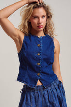 Load image into Gallery viewer, Fitted Gold Button Front Denim Vest