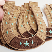 Load image into Gallery viewer, 3" Horse Shoe w Turquoise detail  -  Embroidered Hat Patch