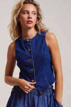 Load image into Gallery viewer, Fitted Gold Button Front Denim Vest