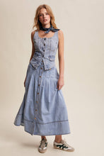 Load image into Gallery viewer, Button Front Pleated Denim Maxi Skirt LSK0278