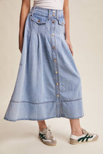 Load image into Gallery viewer, Button Front Pleated Denim Maxi Skirt LSK0278