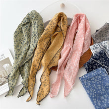 Load image into Gallery viewer, Lace Trim Cotton Linen Floral Triangle Scarf_CWASC0850